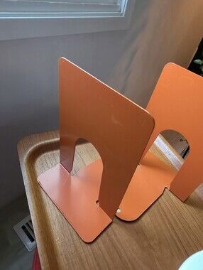 Vintage Mid-Century Modern Orange Metal Bookend,  Industrial, Office, Libray.